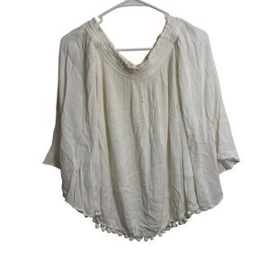 Lilly Pulitzer Women S White RayonGauze PomPom Trim Off Shoulder BellSleeve Top